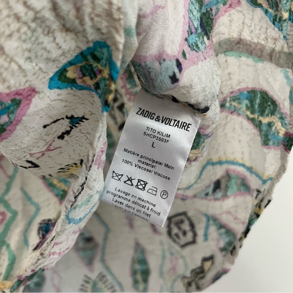 Zadig & Voltaire Tito Kilim Blouse Top Size Large Sleeveless Cap Sleeve Bohemian - Picture 5 of 7